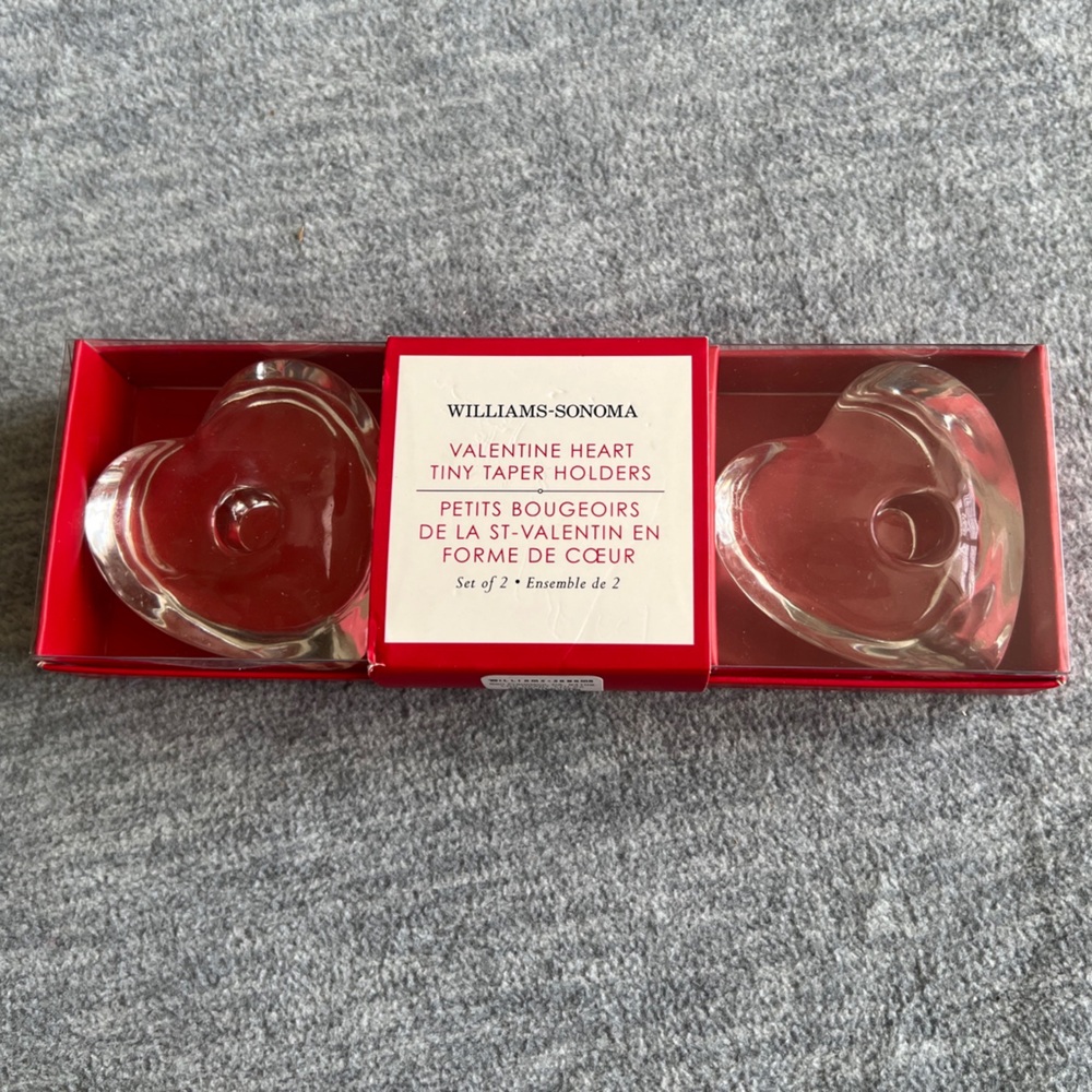 Williams-Sonoma Valentine Heart Tiny Taper Glass Candle Holders New In Box